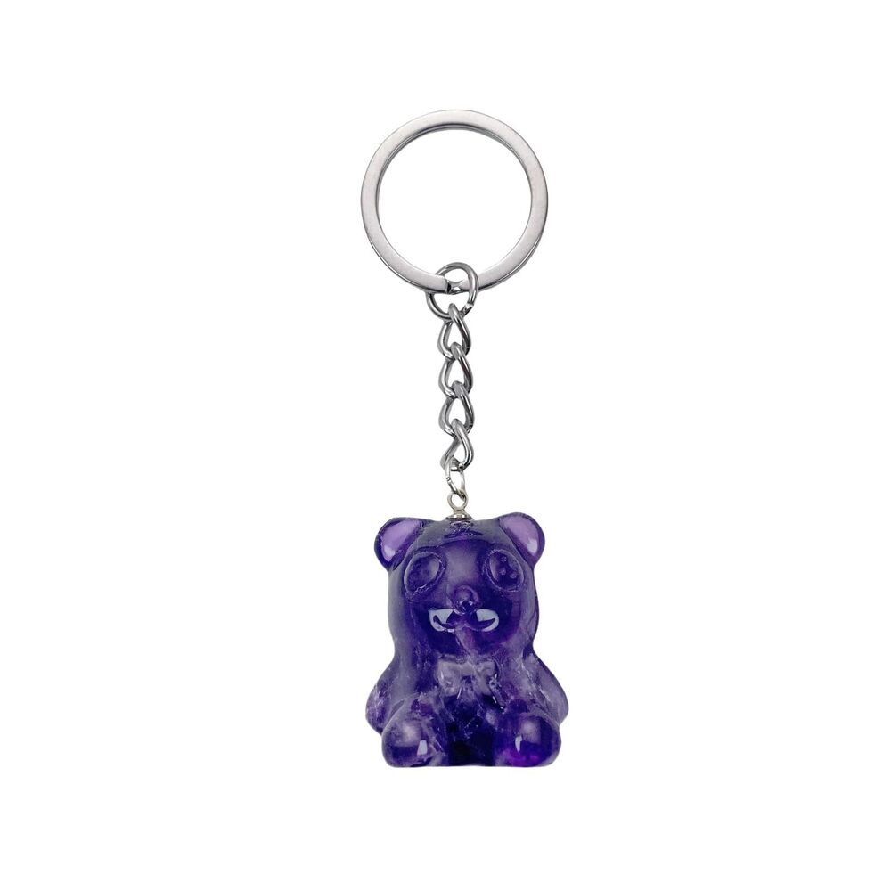 6515 Healing Crystal Stone Bear Keychain Cute Carved Bear Purse Charm